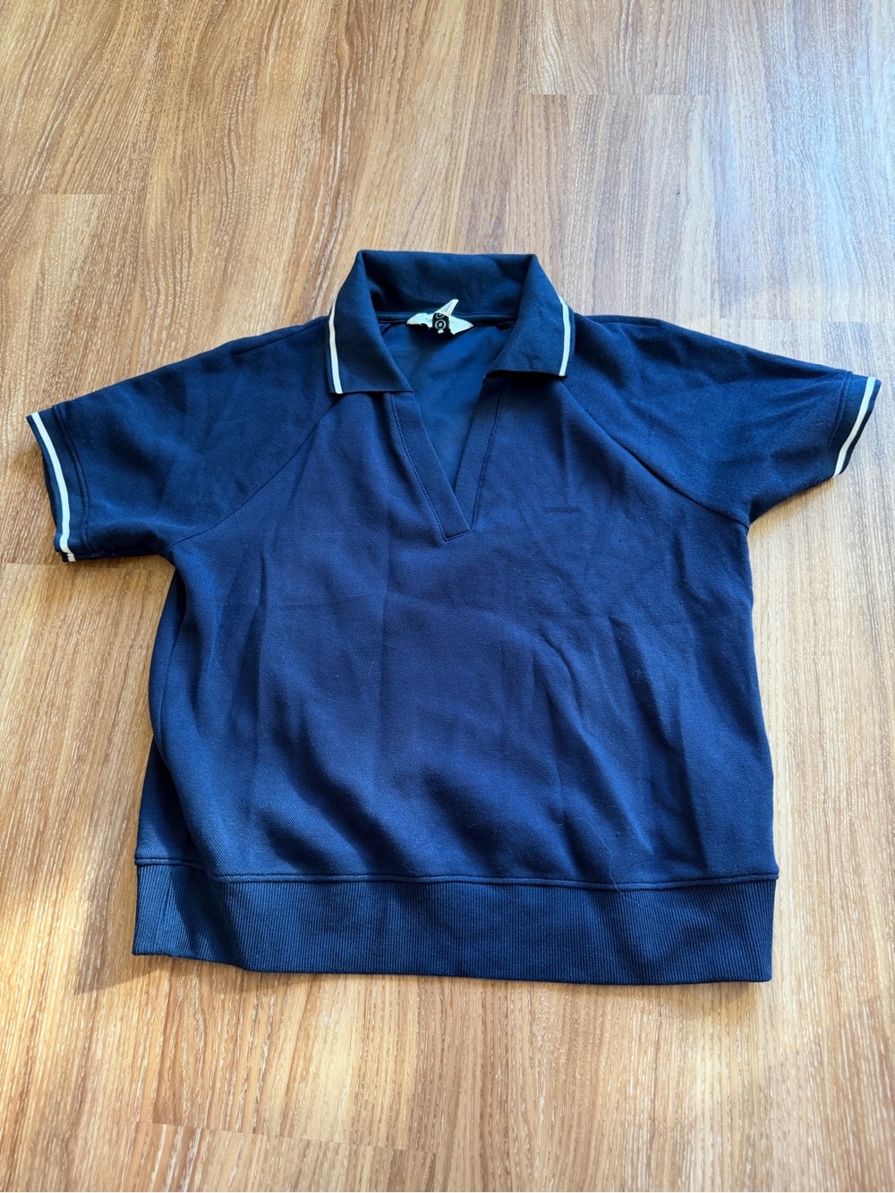 SPANX Timeless Navy Airpique Short Sleeve Polo Top - Picture 3 of 6
